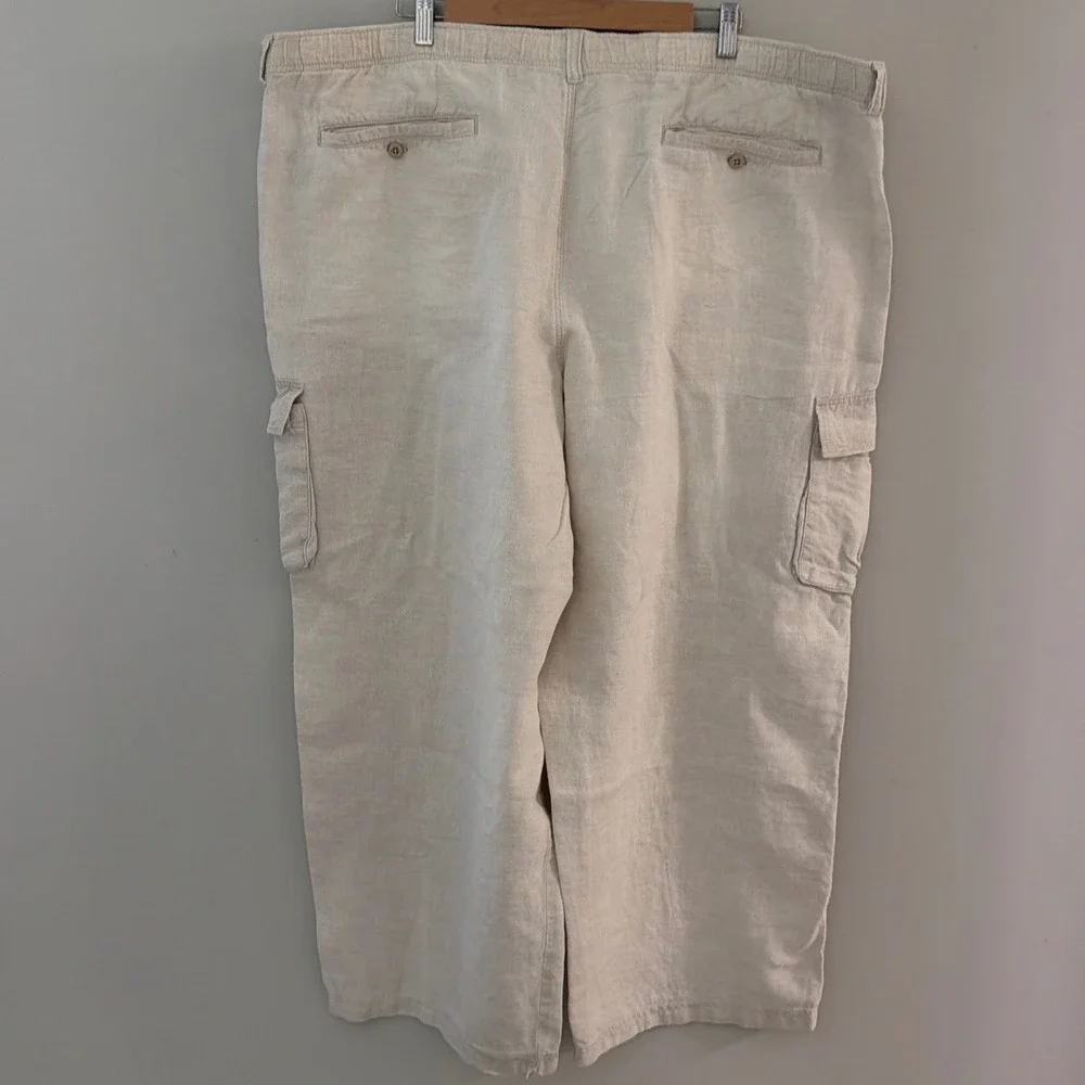 Tommy Bahama Relax Mens 2XB Beige 100% Linen Cargo Pants Elastic Waist Oatmeal